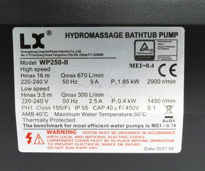 WP250-II dual speed 2.5HP Massage Pump For Hot Tubs